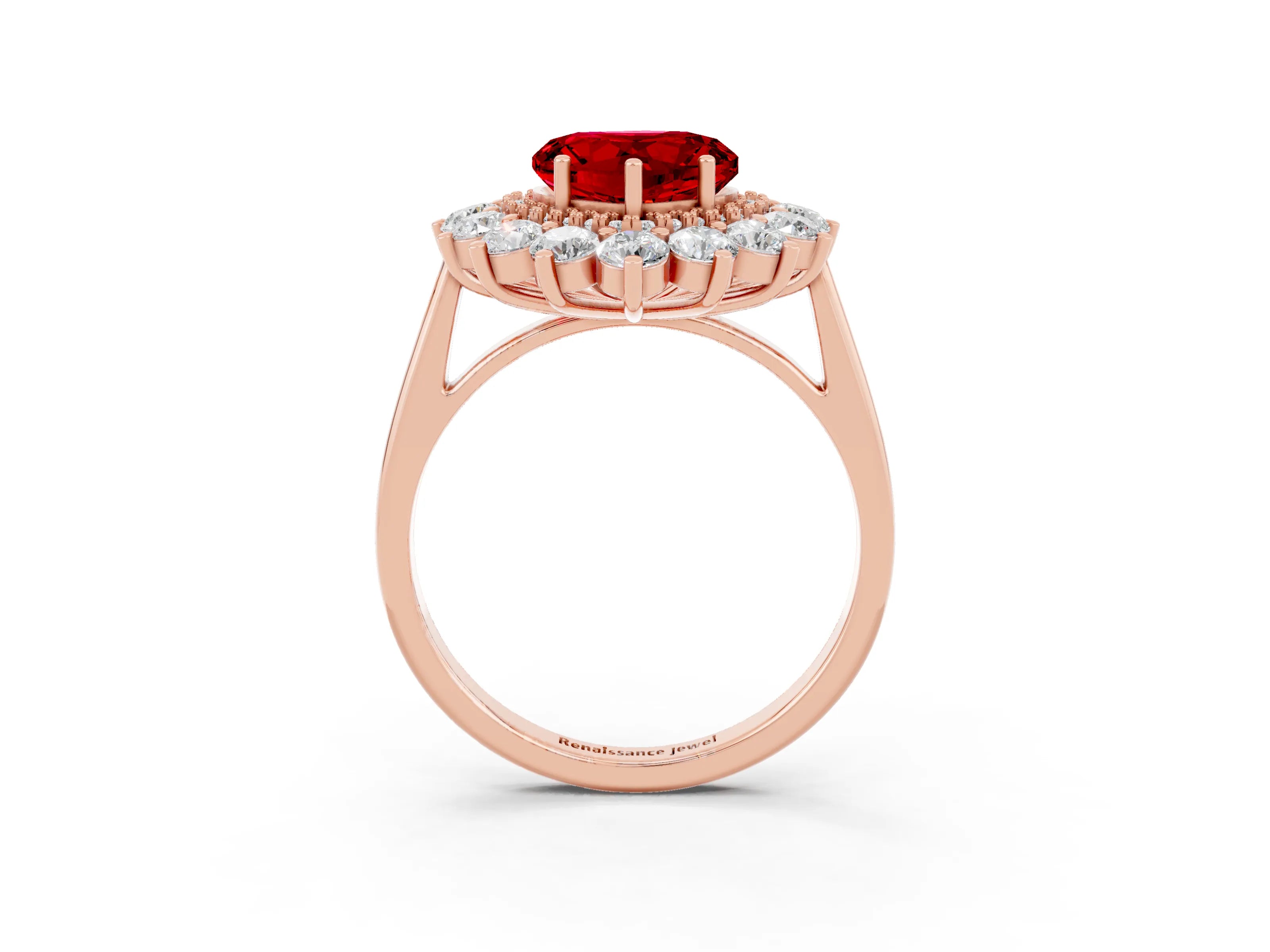 Rose gold Heart Cut Halo Cluster Diamond Ring with Pave Band and Four-Prong Setting_15
