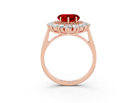Rose gold Heart Cut Halo Cluster Diamond Ring with Pave Band and Four-Prong Setting_15