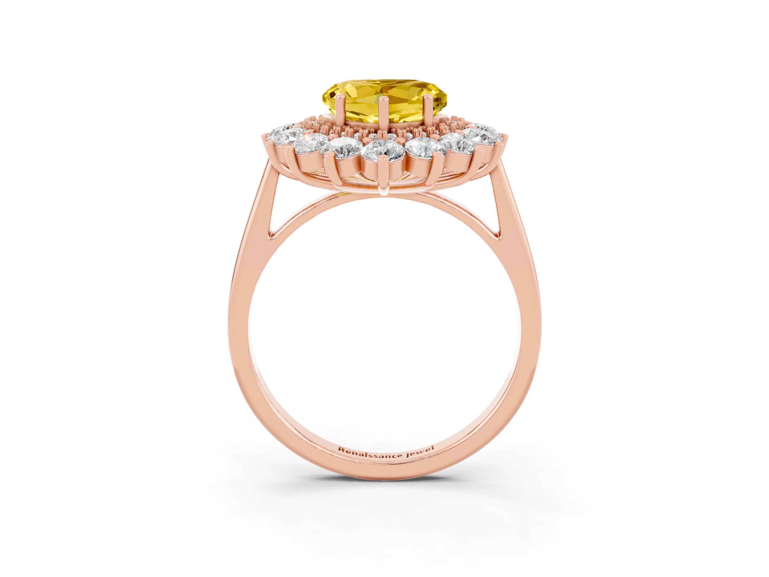Rose gold Heart Cut Halo Cluster Diamond Ring with Pave Band and Four-Prong Setting_15