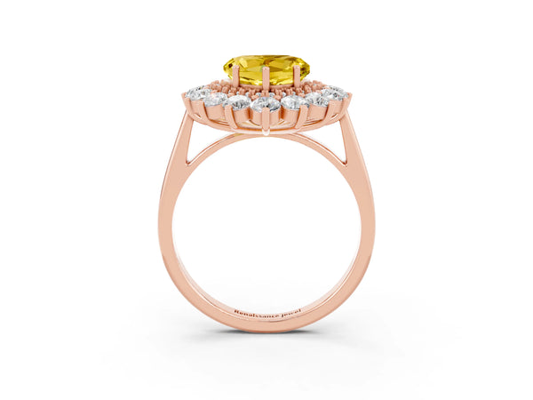 Rose gold Heart Cut Yellow Sapphire Floral Double Halo Engagement Ring with Prong Setting