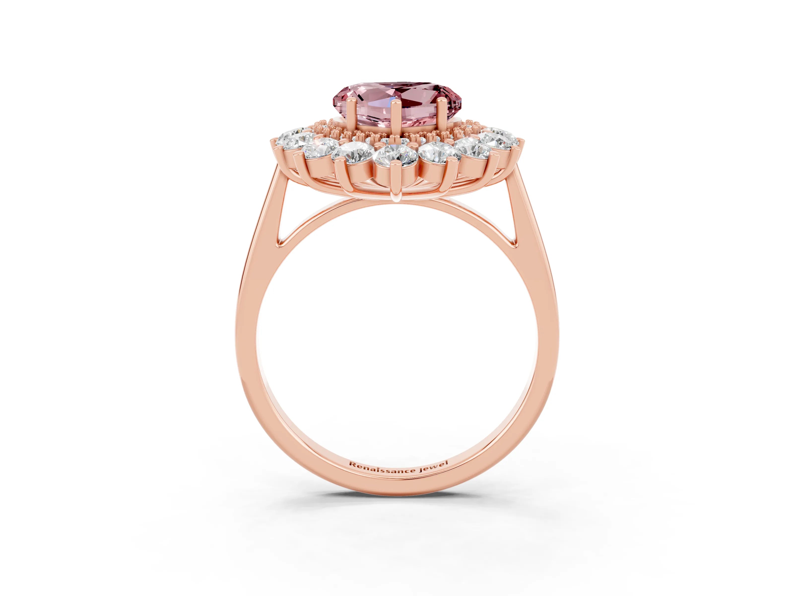 Rose gold Heart Cut Halo Cluster Diamond Ring with Pave Band and Four-Prong Setting_15