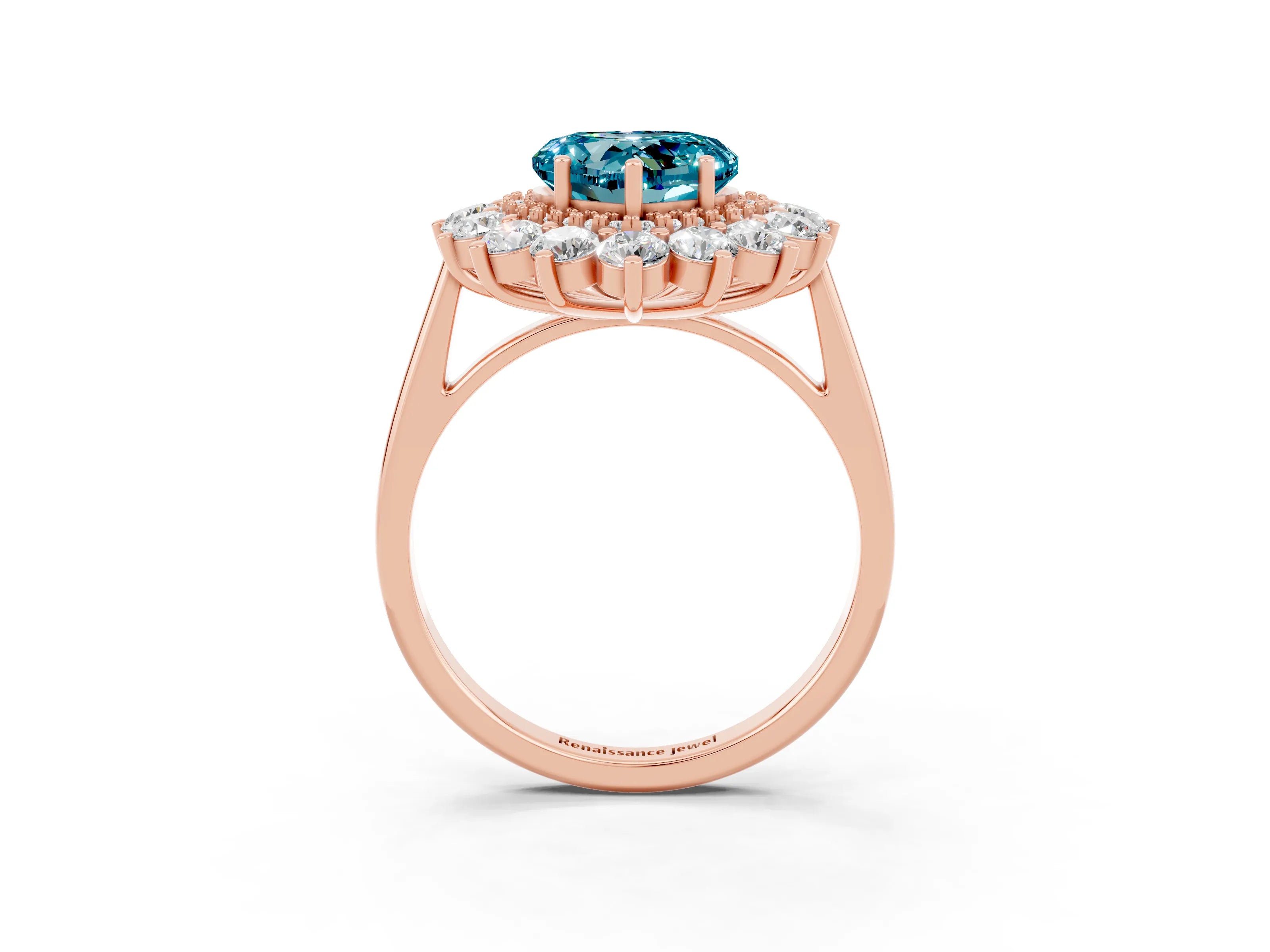 Rose gold Heart Cut Halo Cluster Diamond Ring with Pave Band and Four-Prong Setting_15
