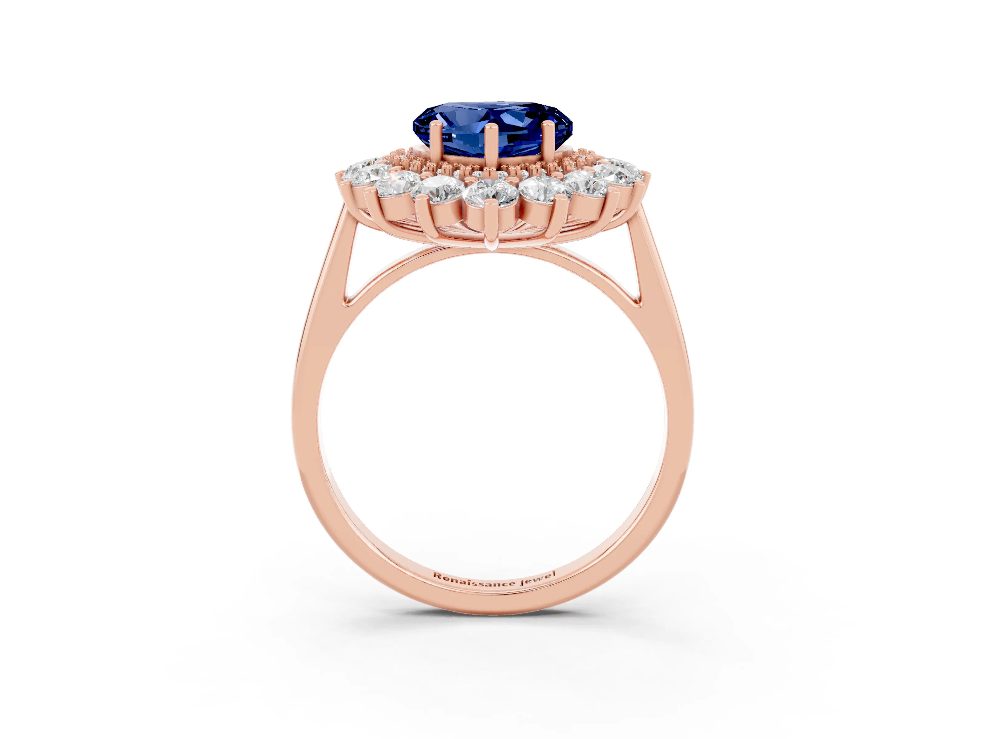Rose gold Heart Cut Halo Cluster Diamond Ring with Pave Band and Four-Prong Setting_15