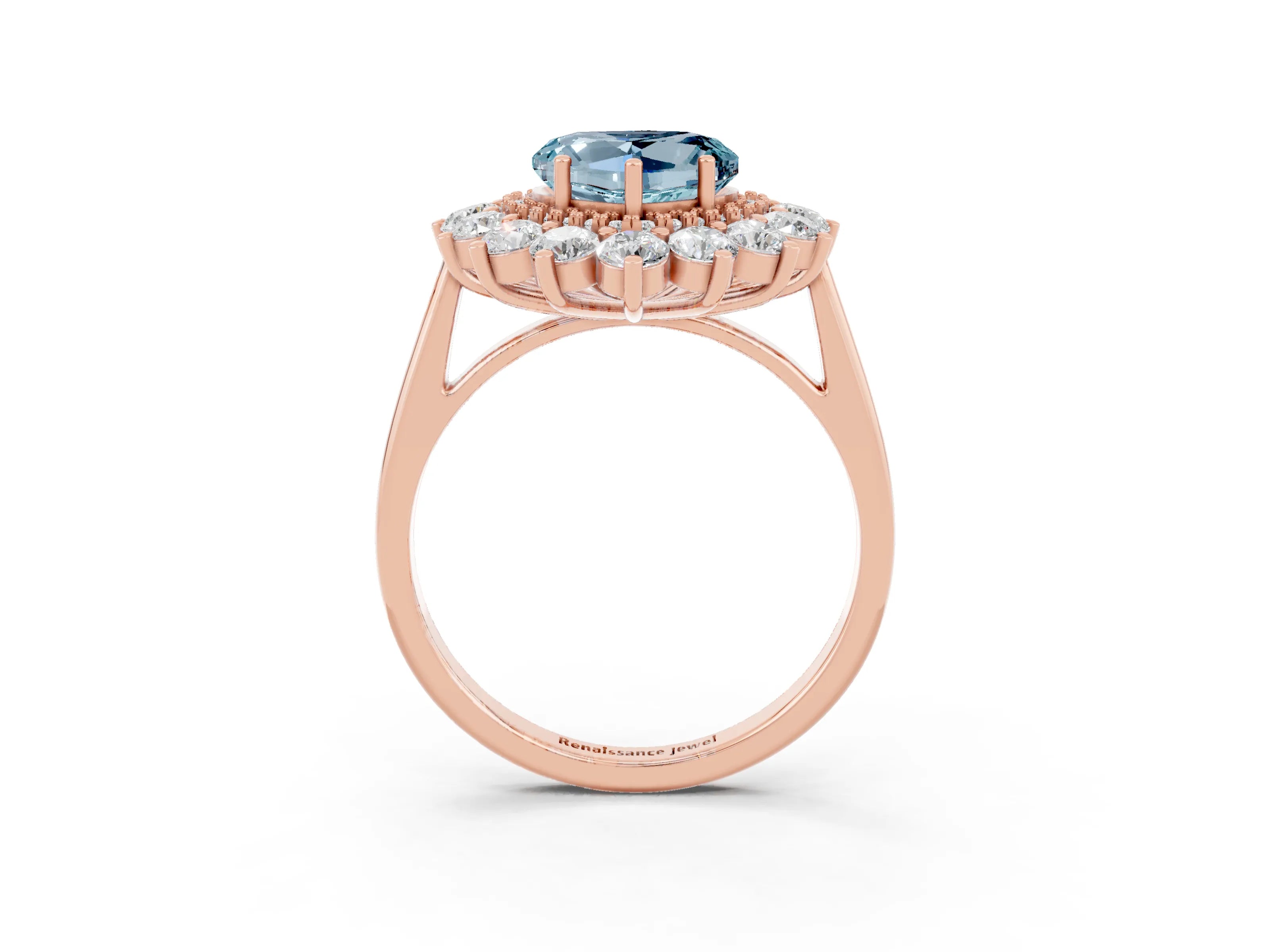 Rose gold Heart Cut Halo Cluster Diamond Ring with Pave Band and Four-Prong Setting_15