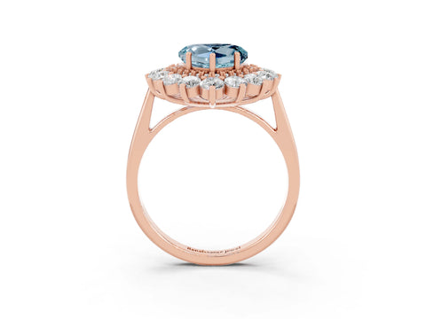 Rose gold Heart Cut Halo Cluster Diamond Ring with Pave Band and Four-Prong Setting_15