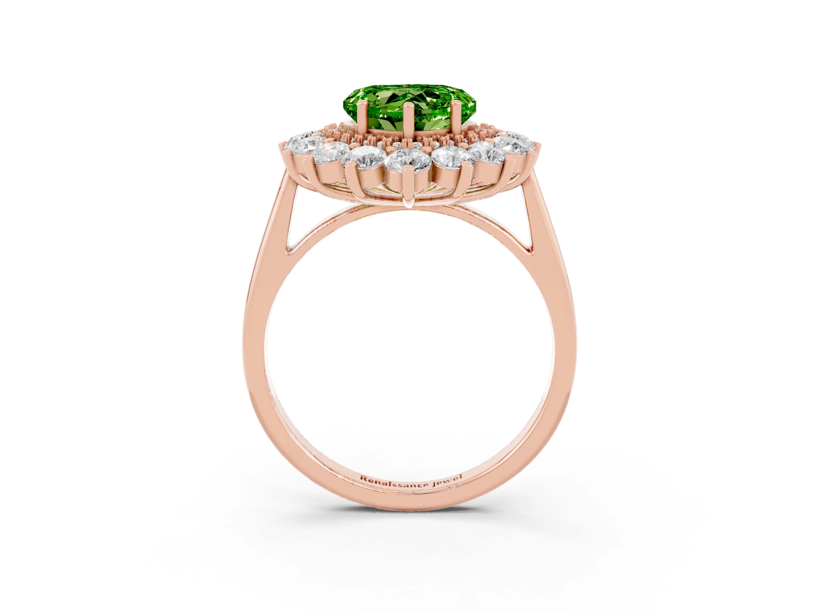 Rose gold Heart Cut Halo Cluster Diamond Ring with Pave Band and Four-Prong Setting_15