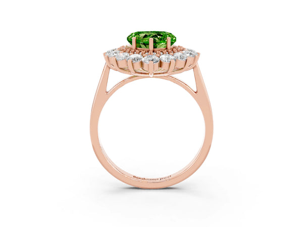 Rose gold Heart Cut Peridot Floral Double Halo Engagement Ring with Prong Setting