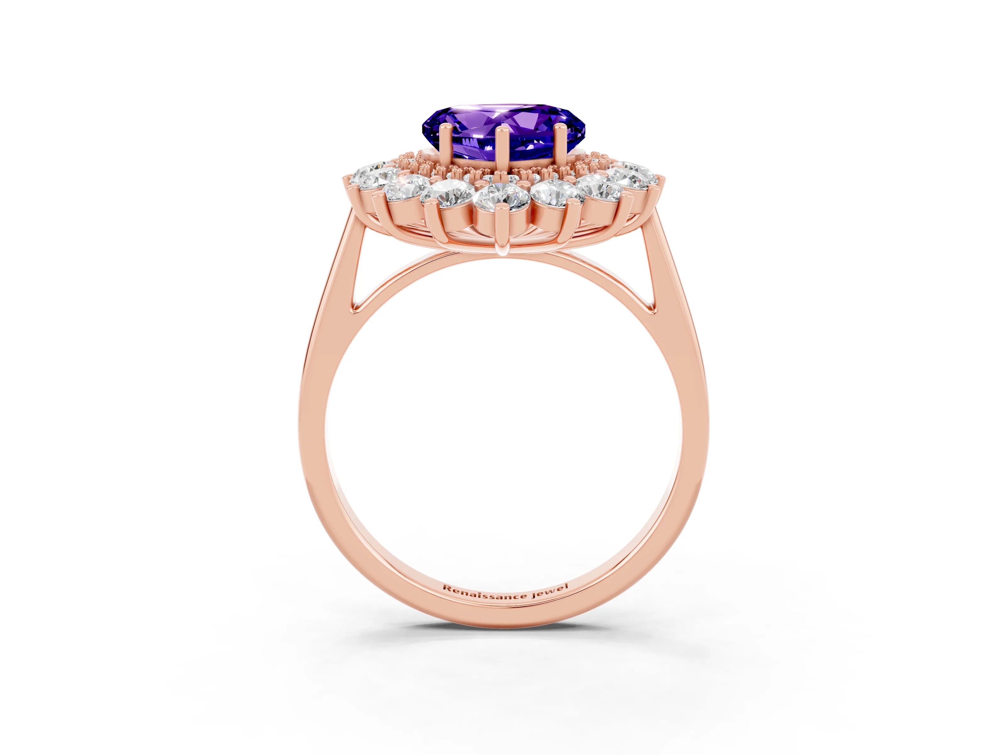 Rose gold Heart Cut Halo Cluster Diamond Ring with Pave Band and Four-Prong Setting_15