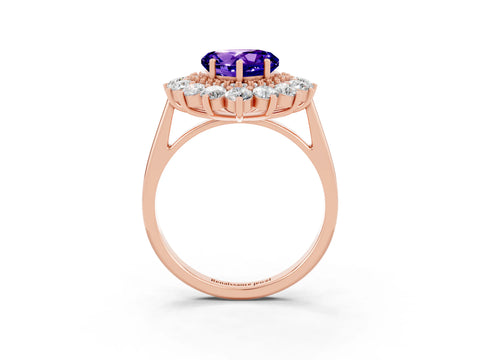 Rose gold Heart Cut Halo Cluster Diamond Ring with Pave Band and Four-Prong Setting_15
