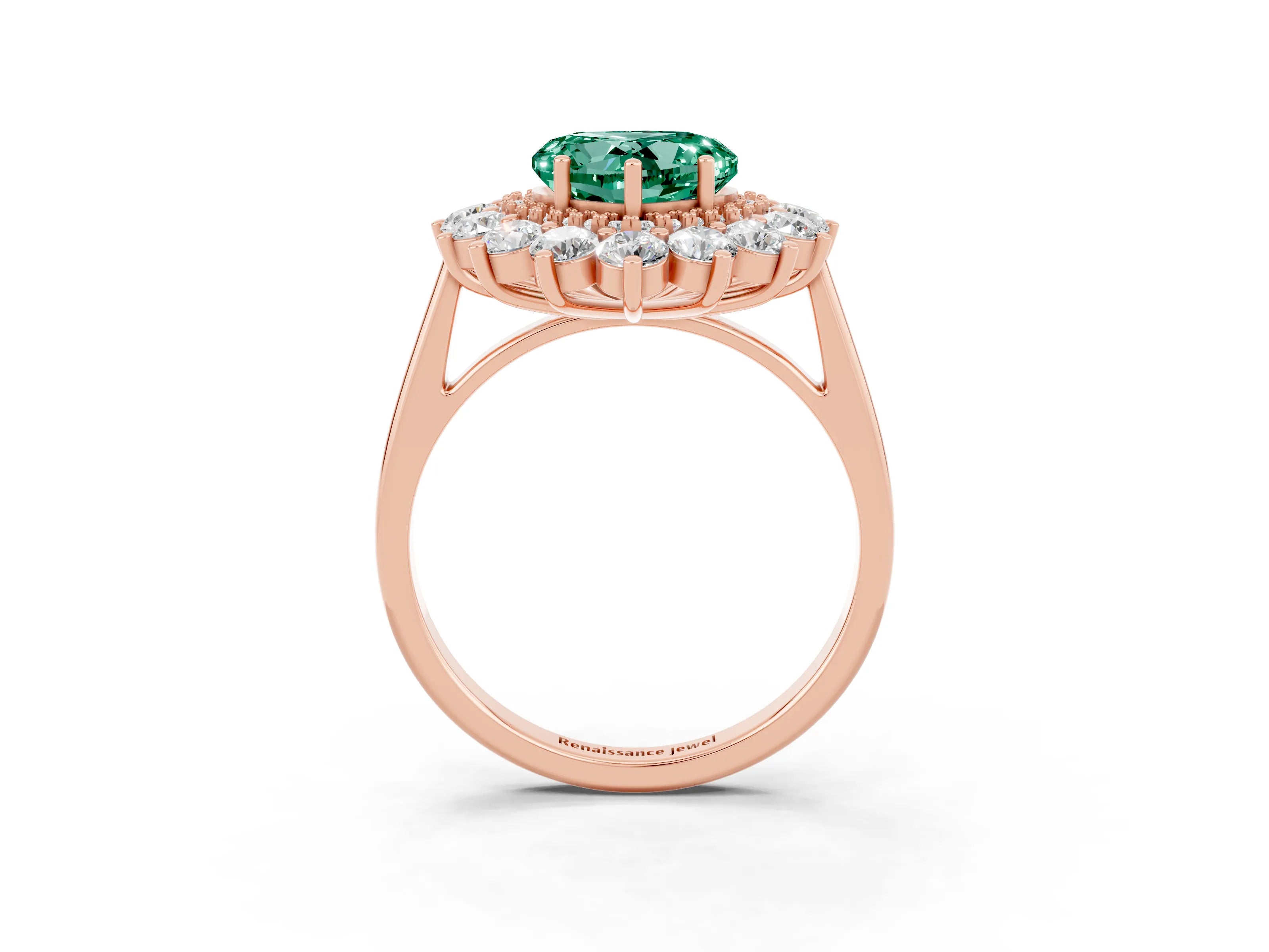 Rose gold Heart Cut Halo Cluster Diamond Ring with Pave Band and Four-Prong Setting_15