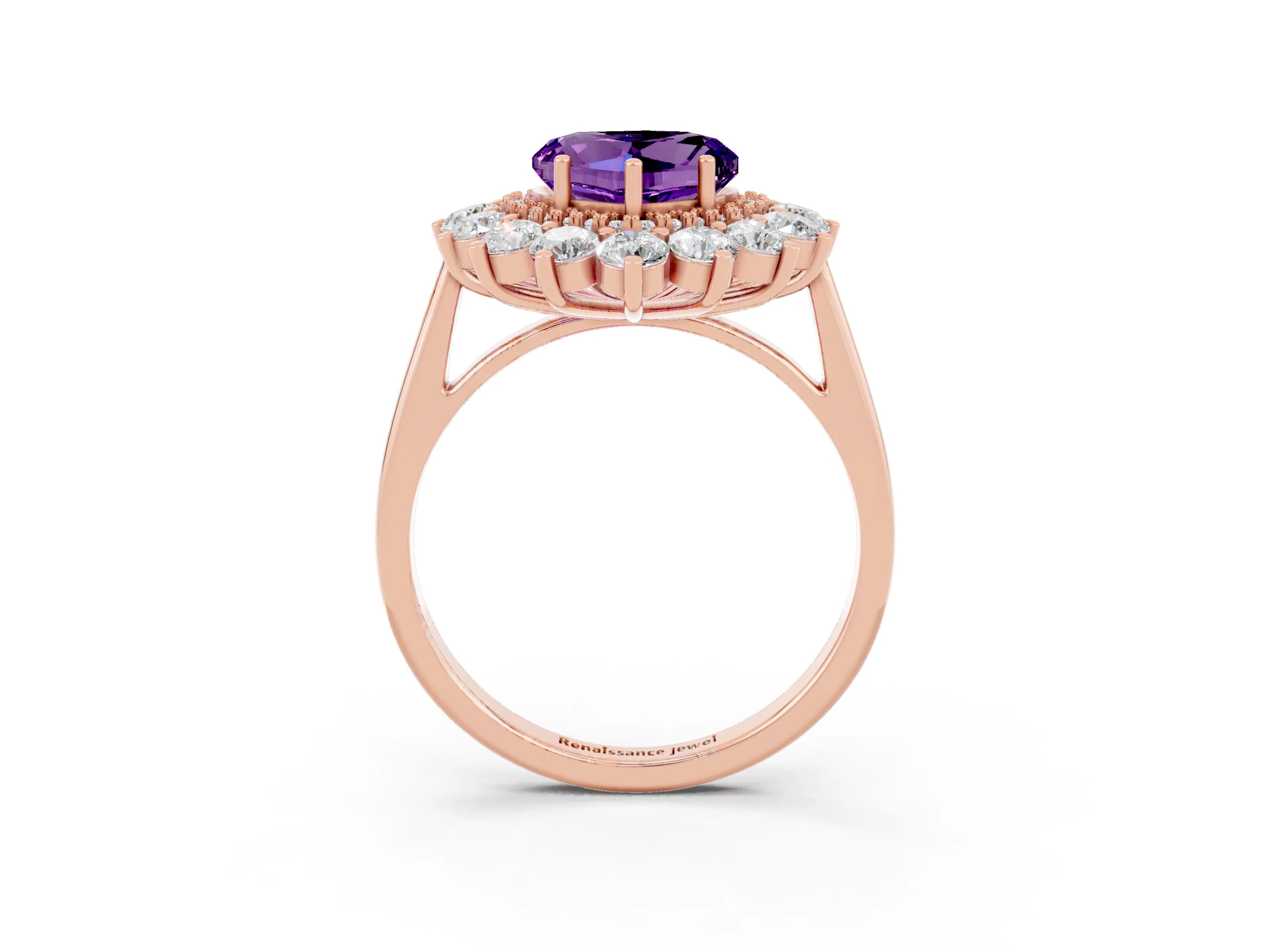 Rose gold Heart Cut Halo Cluster Diamond Ring with Pave Band and Four-Prong Setting_15