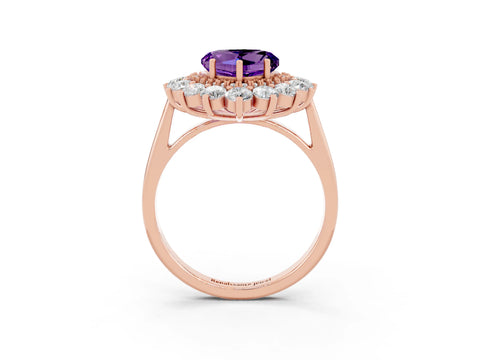 Rose gold Heart Cut Halo Cluster Diamond Ring with Pave Band and Four-Prong Setting_15