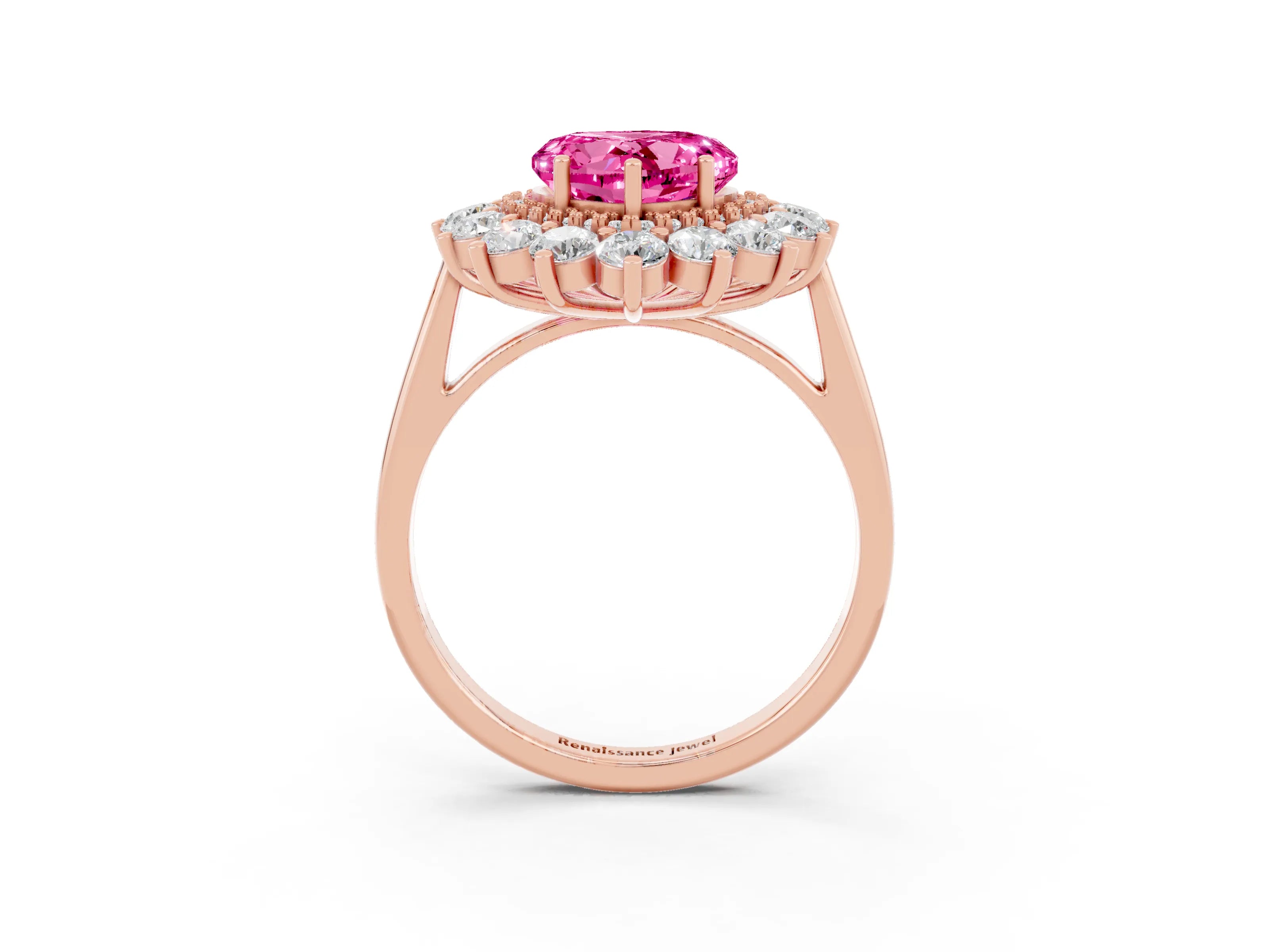 Rose gold Heart Cut Halo Cluster Diamond Ring with Pave Band and Four-Prong Setting_15