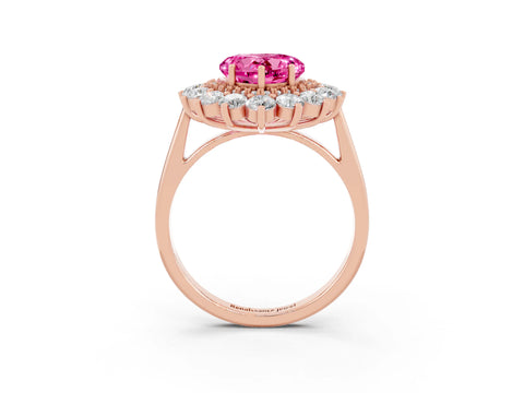 Rose gold Heart Cut Halo Cluster Diamond Ring with Pave Band and Four-Prong Setting_15