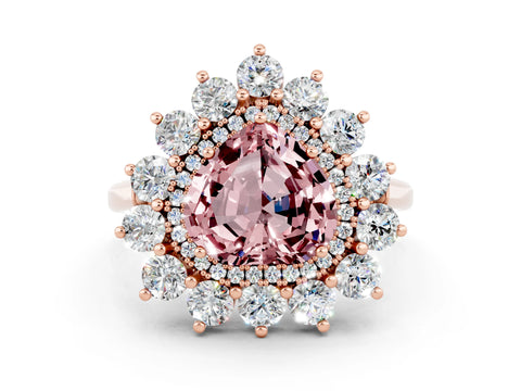 Rose gold Heart Cut Halo Cluster Diamond Ring with Pave Band and Four-Prong Setting
