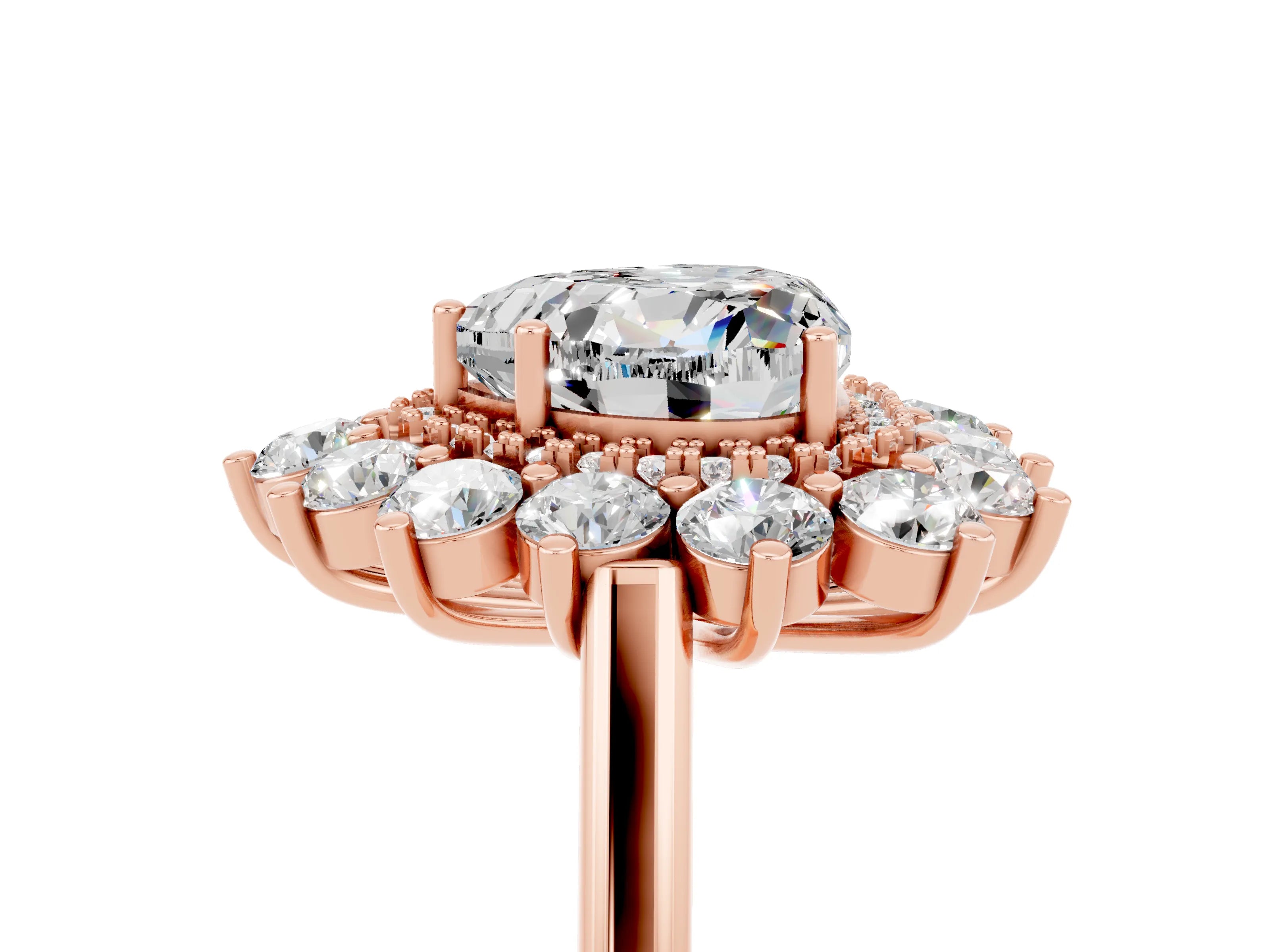 Rose gold Heart Cut Halo Cluster Diamond Ring with Pave Band and Four-Prong Setting_17