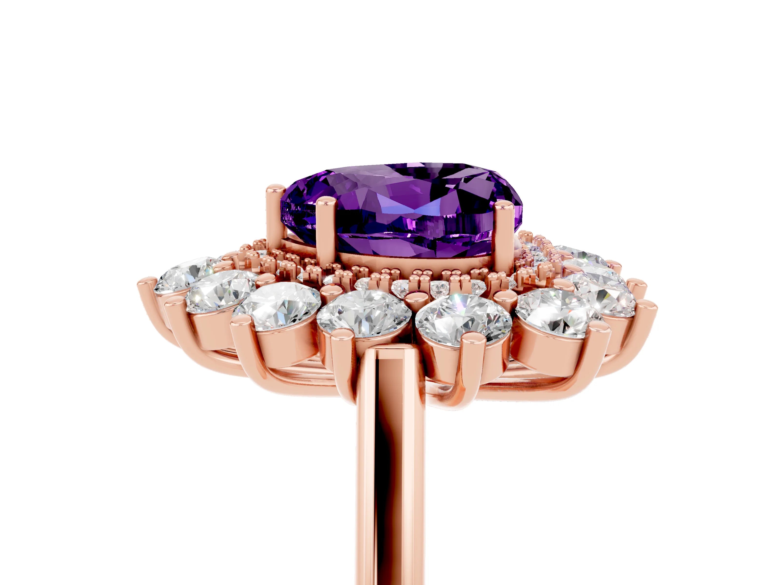 Rose gold Heart Cut Halo Cluster Diamond Ring with Pave Band and Four-Prong Setting_17