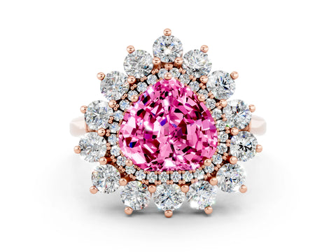 Rose gold Heart Cut Halo Cluster Diamond Ring with Pave Band and Four-Prong Setting