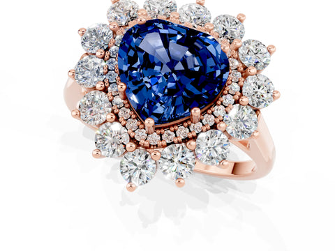 Rose gold Heart Cut Halo Cluster Diamond Ring with Pave Band and Four-Prong Setting_1