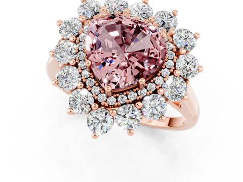 Rose gold Heart Cut Halo Cluster Diamond Ring with Pave Band and Four-Prong Setting_1