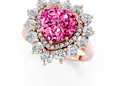 Rose gold Heart Cut Halo Cluster Diamond Ring with Pave Band and Four-Prong Setting_1