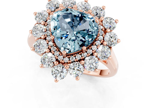 Rose gold Heart Cut Halo Cluster Diamond Ring with Pave Band and Four-Prong Setting_1