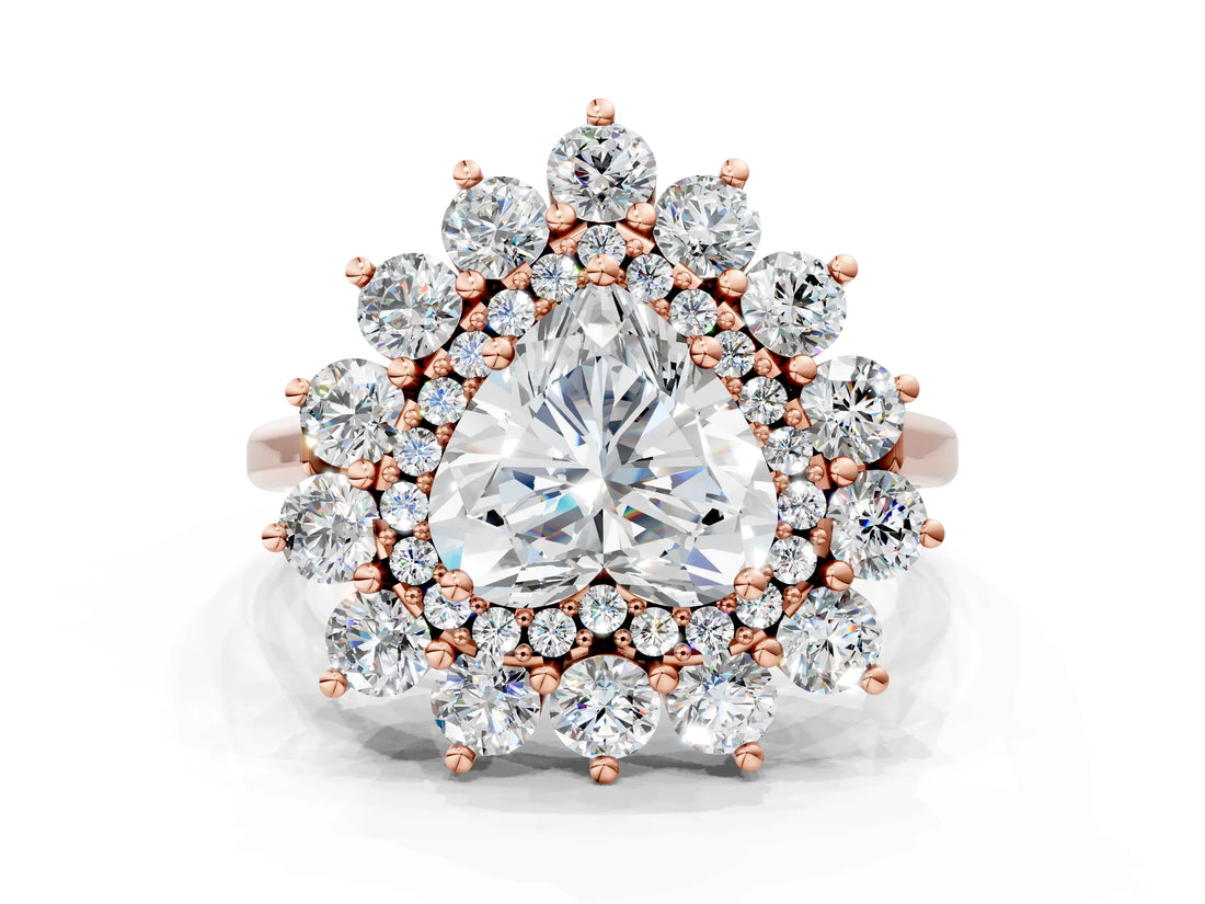 Rose gold Heart Cut Halo Cluster Diamond Ring with Pave Band and Four-Prong Setting_3
