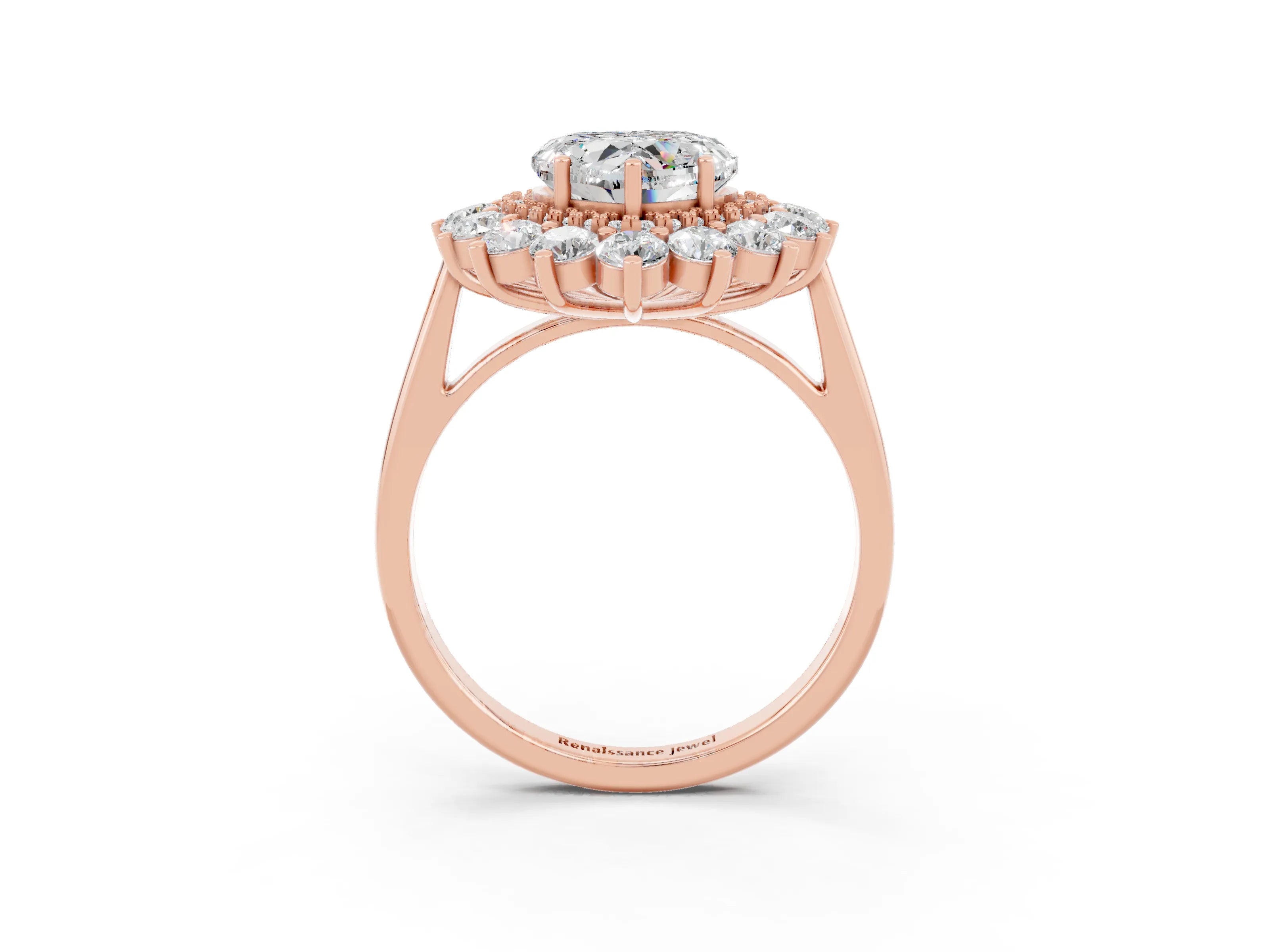 Rose gold Heart Cut Halo Cluster Diamond Ring with Pave Band and Four-Prong Setting_3
