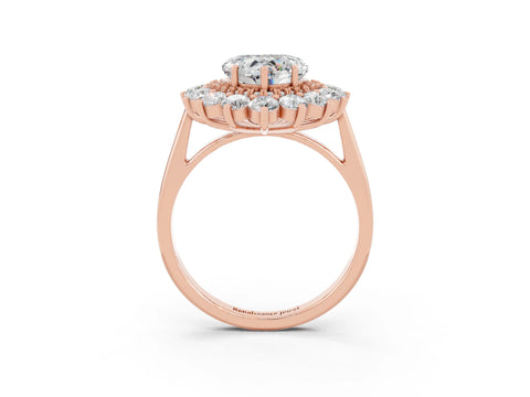 Rose gold Heart Cut Halo Cluster Diamond Ring with Pave Band and Four-Prong Setting_3