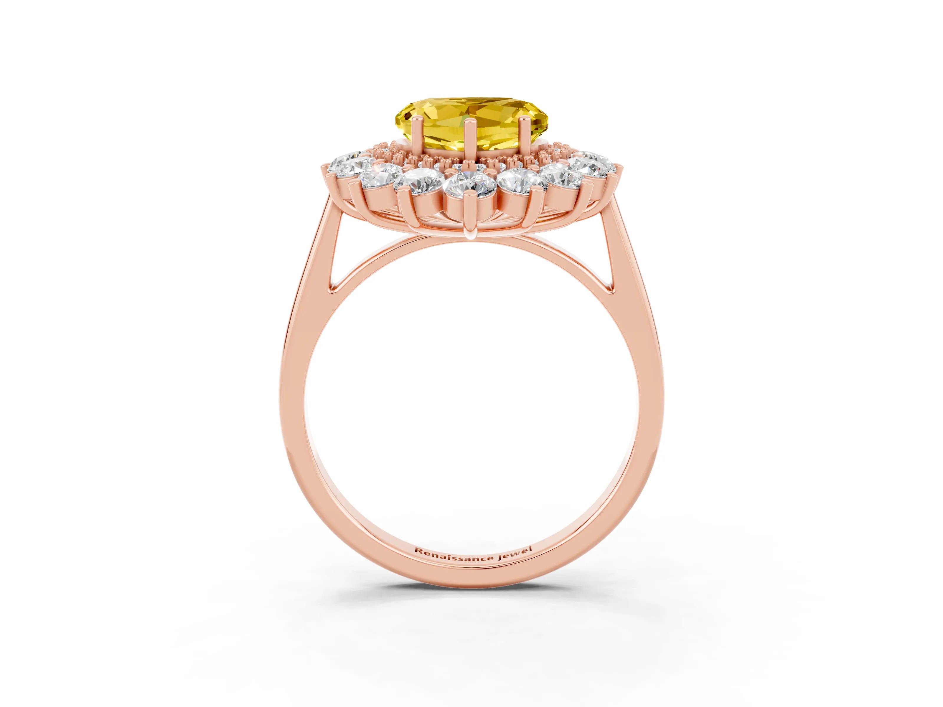 Rose gold Heart Cut Halo Cluster Diamond Ring with Pave Band and Four-Prong Setting_3