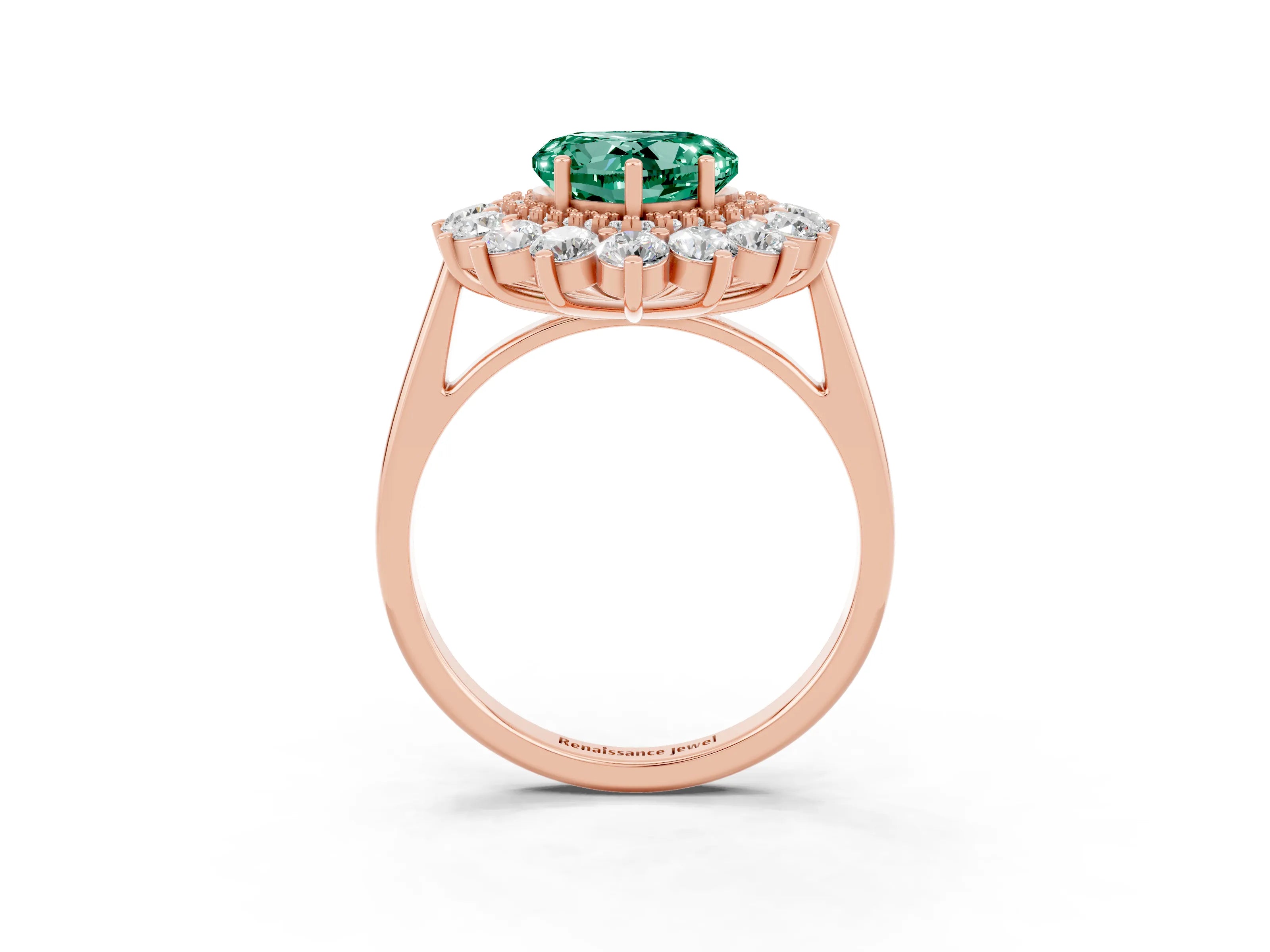 Rose gold Heart Cut Halo Cluster Diamond Ring with Pave Band and Four-Prong Setting_3
