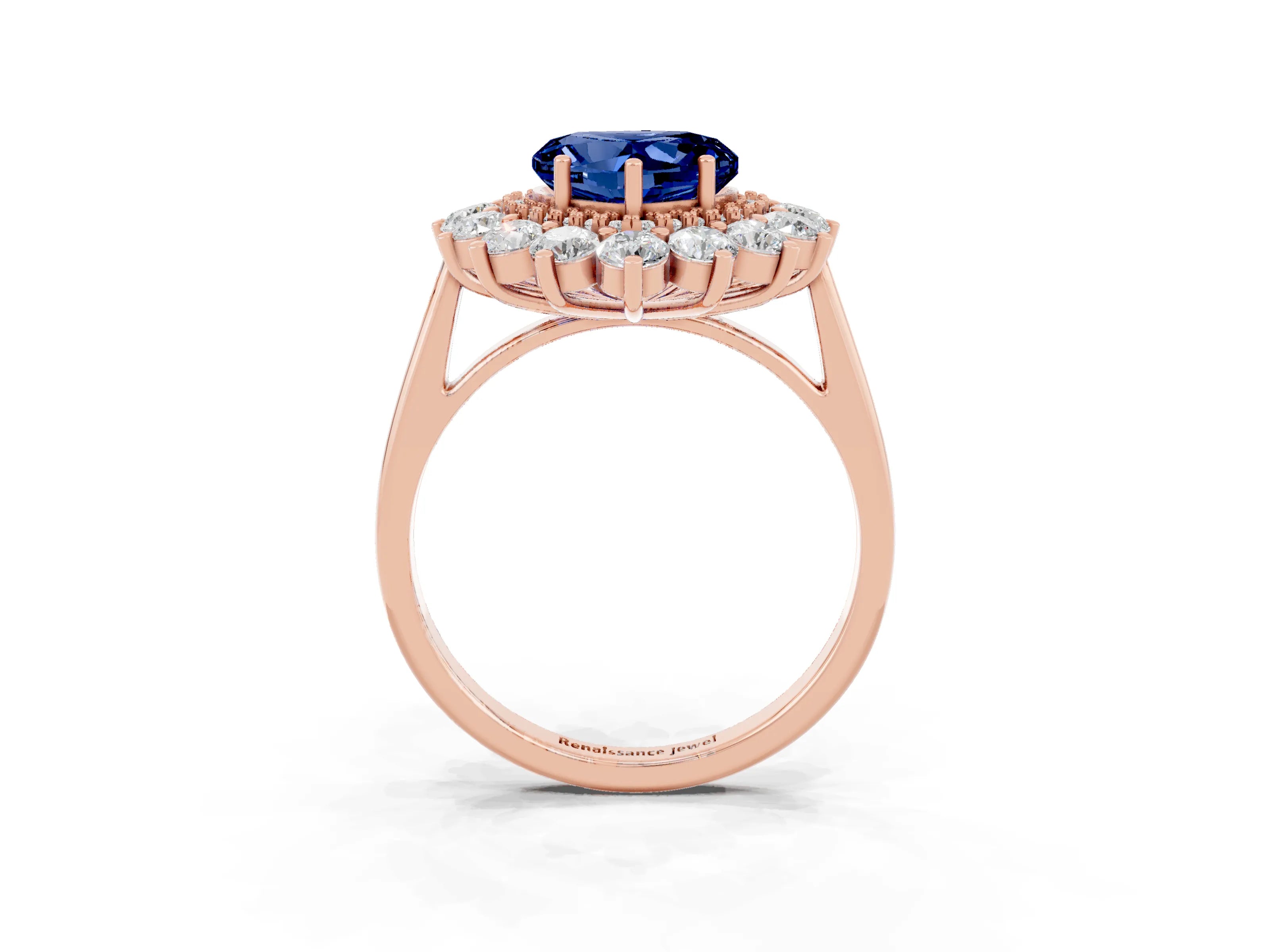 Rose gold Heart Cut Halo Cluster Diamond Ring with Pave Band and Four-Prong Setting_3