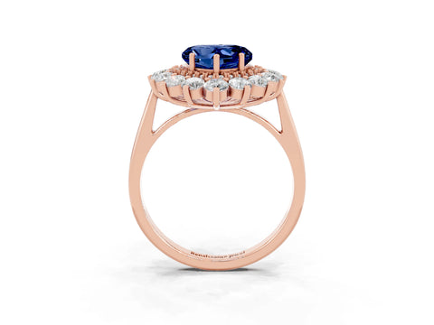 Rose gold Heart Cut Halo Cluster Diamond Ring with Pave Band and Four-Prong Setting_3