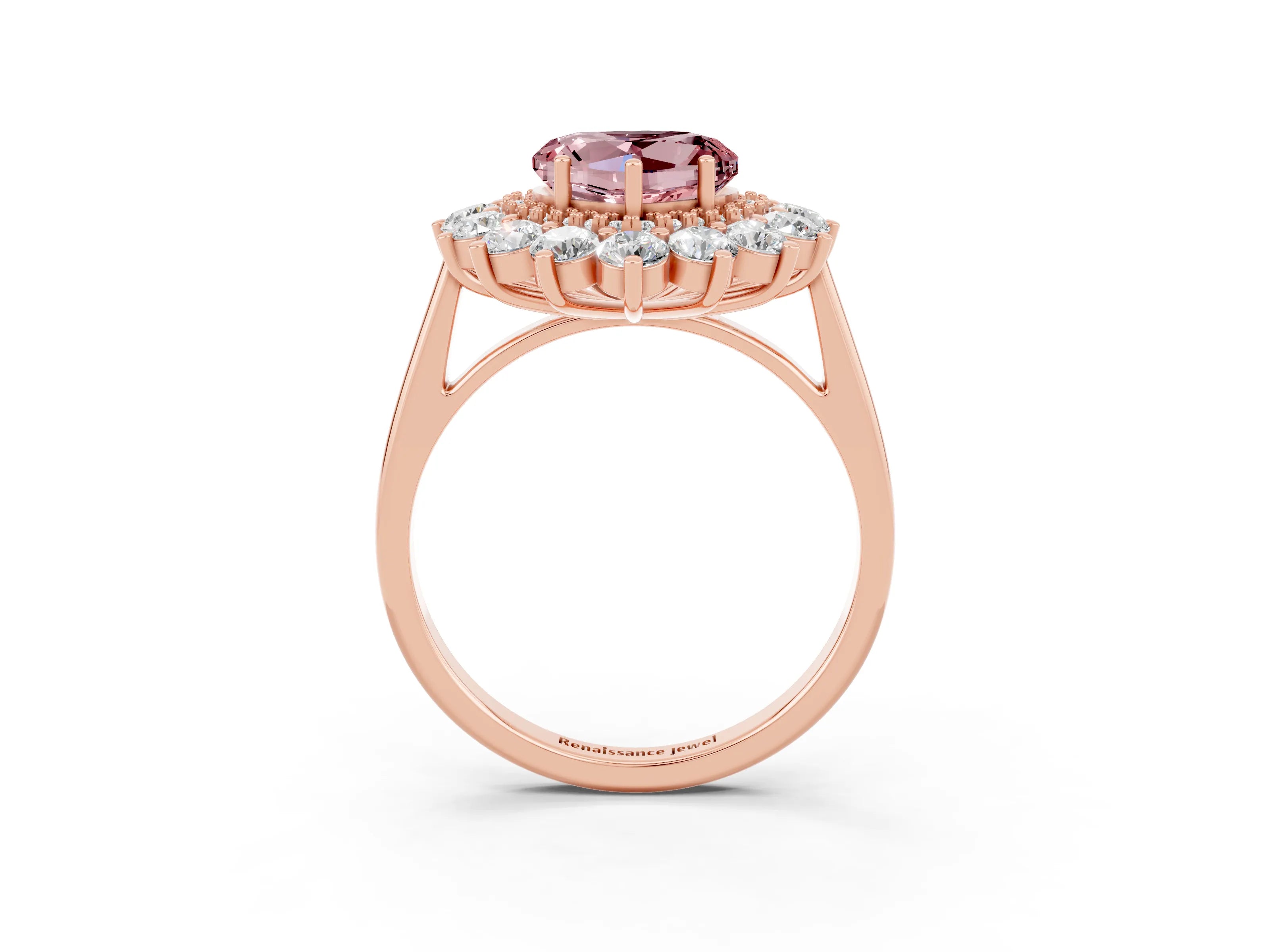 Rose gold Heart Cut Halo Cluster Diamond Ring with Pave Band and Four-Prong Setting_3