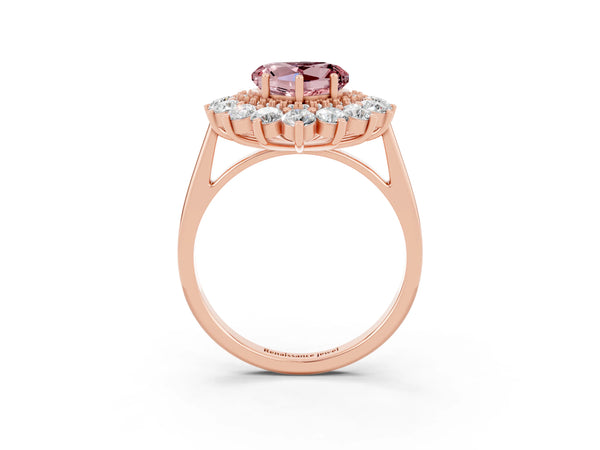 Rose gold Heart Cut Halo Cluster Diamond Ring with Pave Band and Four-Prong Setting