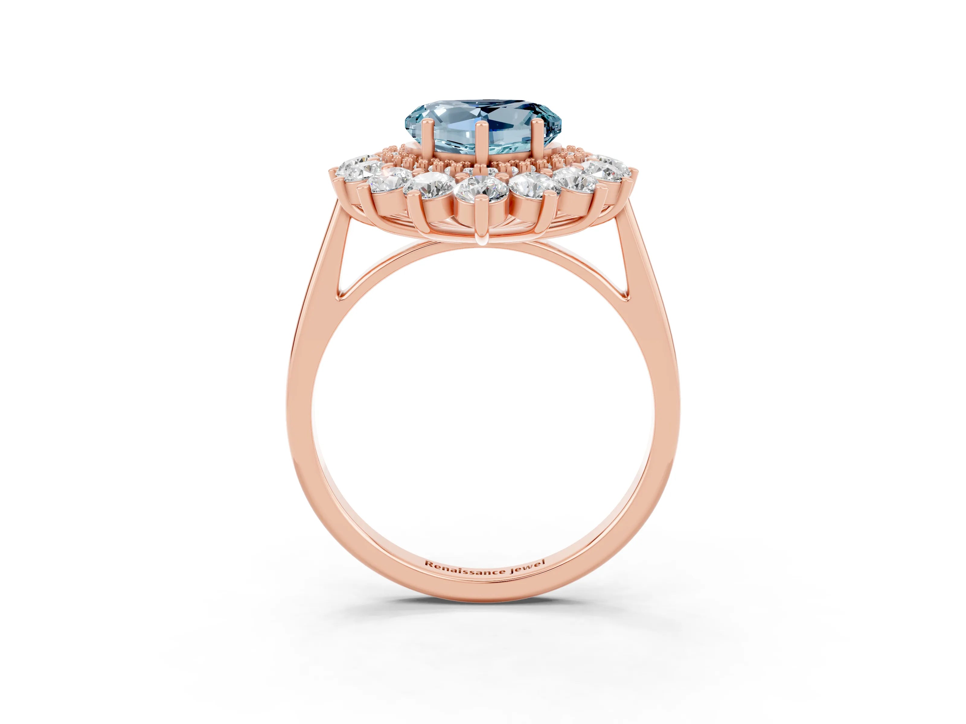Rose gold Heart Cut Halo Cluster Diamond Ring with Pave Band and Four-Prong Setting_3