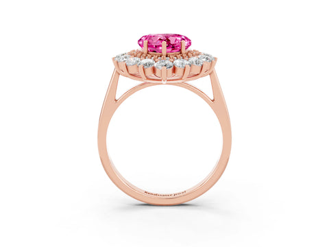 Rose gold Heart Cut Halo Cluster Diamond Ring with Pave Band and Four-Prong Setting_3