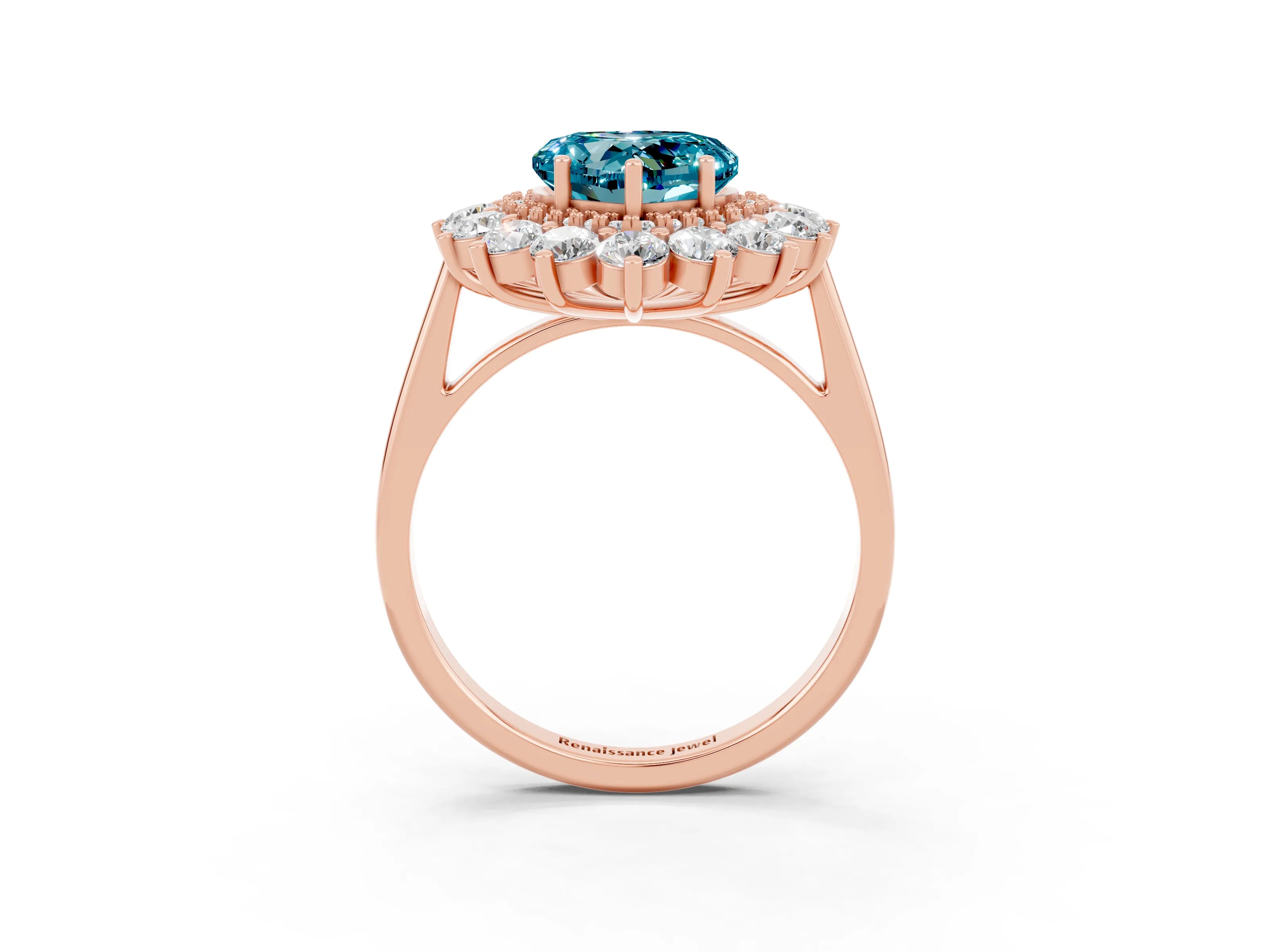 Rose gold Heart Cut Halo Cluster Diamond Ring with Pave Band and Four-Prong Setting_3