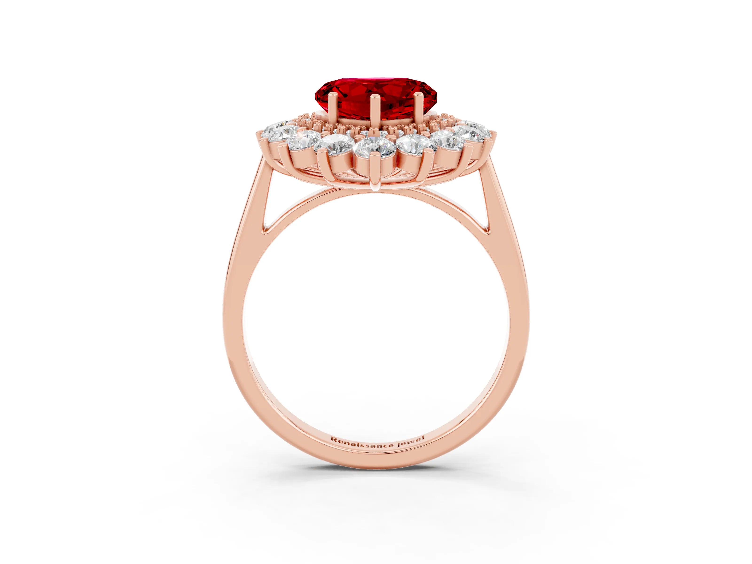 Rose gold Heart Cut Halo Cluster Diamond Ring with Pave Band and Four-Prong Setting_3