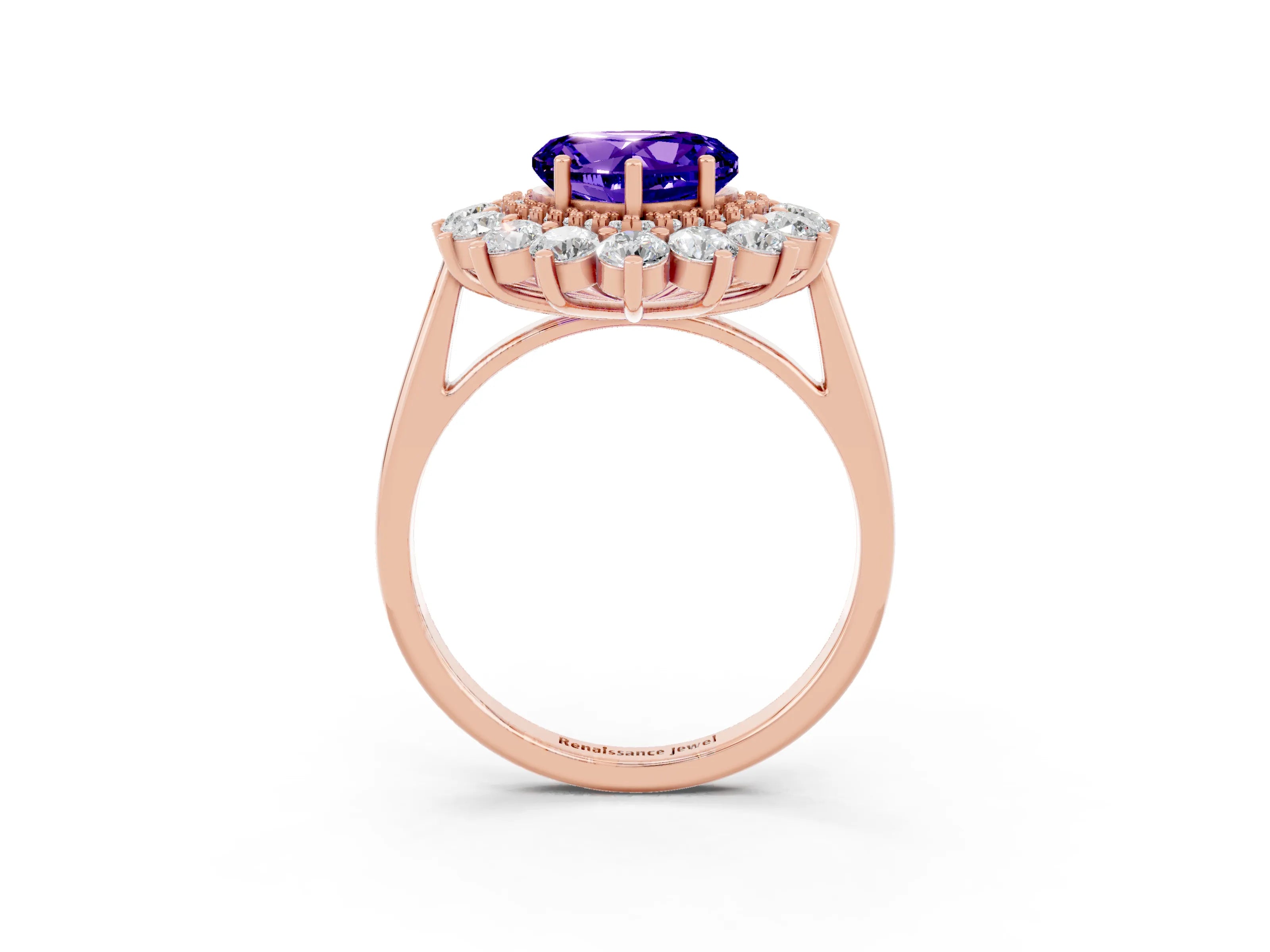 Rose gold Heart Cut Halo Cluster Diamond Ring with Pave Band and Four-Prong Setting_3