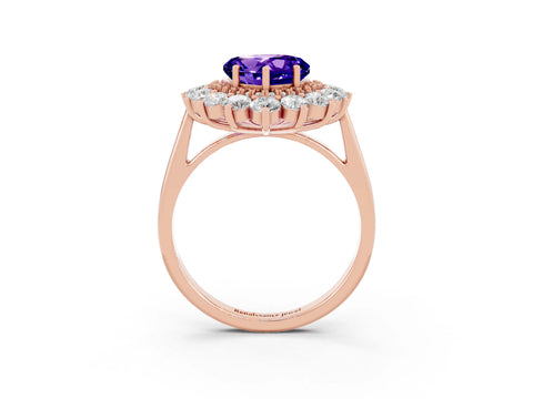 Rose gold Heart Cut Halo Cluster Diamond Ring with Pave Band and Four-Prong Setting_3