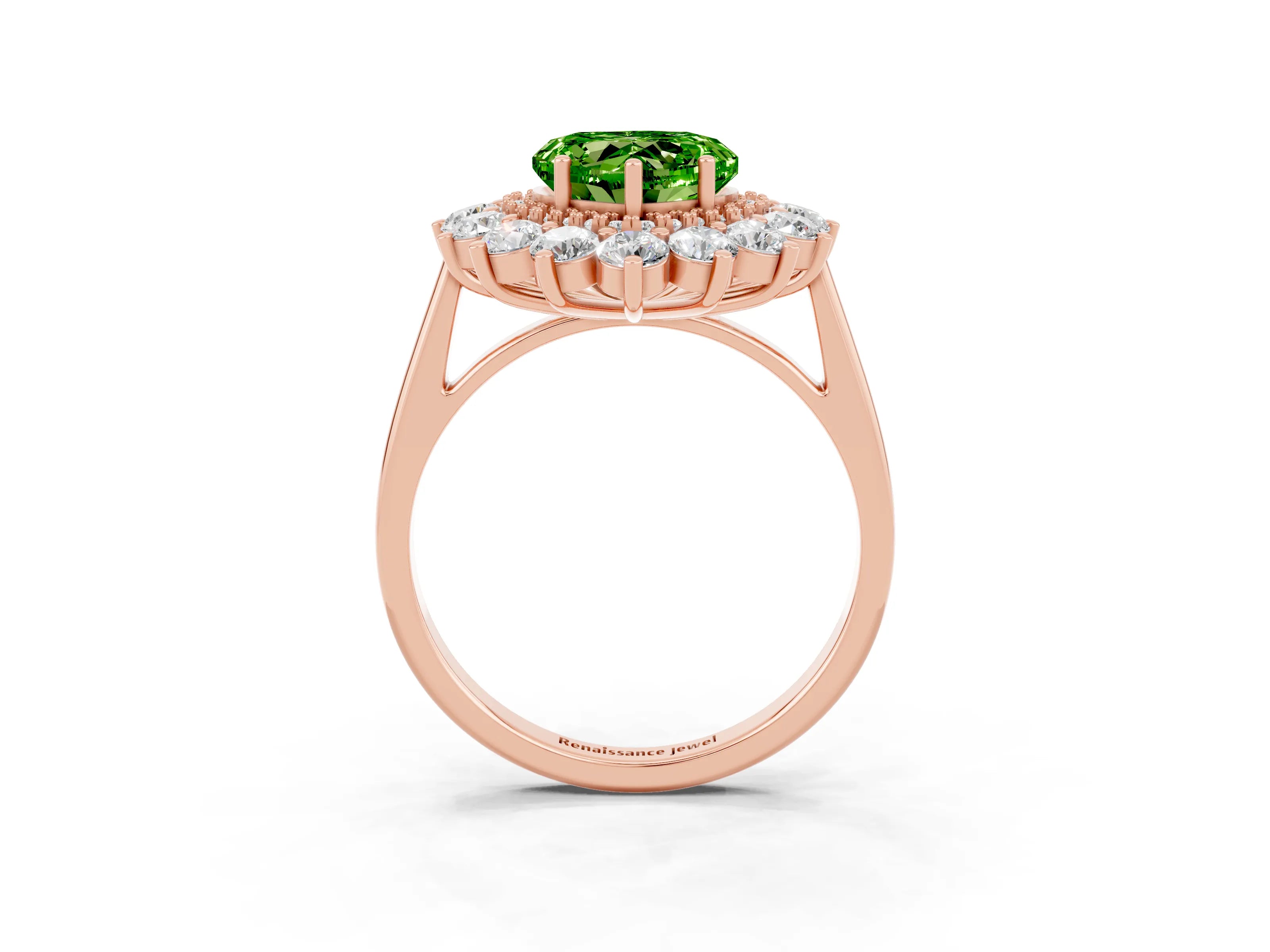 Rose gold Heart Cut Halo Cluster Diamond Ring with Pave Band and Four-Prong Setting_3