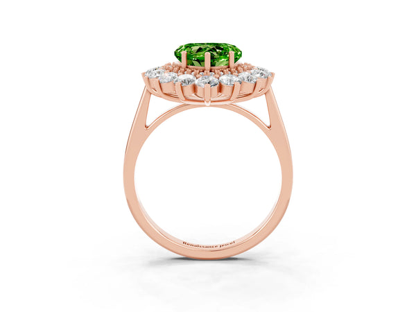 Rose gold Heart Cut Halo Cluster Diamond Ring with Pave Band and Four-Prong Setting