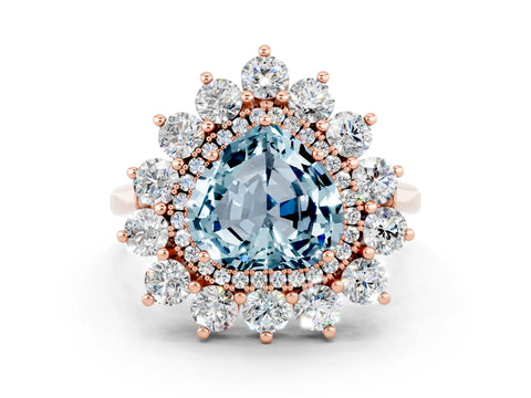 Rose gold Heart Cut Halo Cluster Diamond Ring with Pave Band and Four-Prong Setting