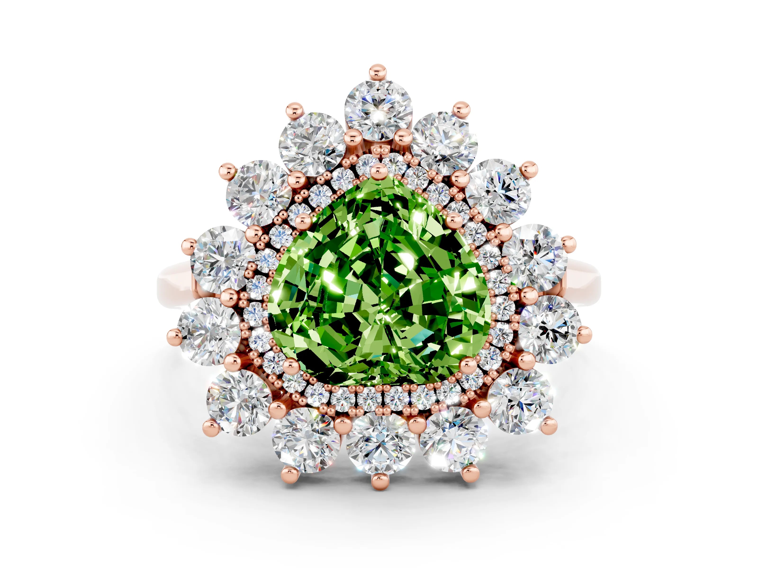 Rose gold Heart Cut Halo Cluster Diamond Ring with Pave Band and Four-Prong Setting