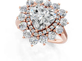 Rose gold Heart Cut Halo Cluster Diamond Ring with Pave Band and Four-Prong Setting_4