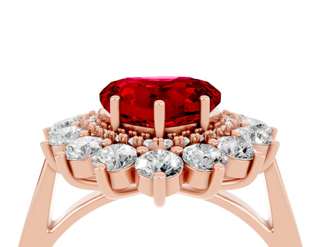 Rose gold Heart Cut Halo Cluster Diamond Ring with Pave Band and Four-Prong Setting_4