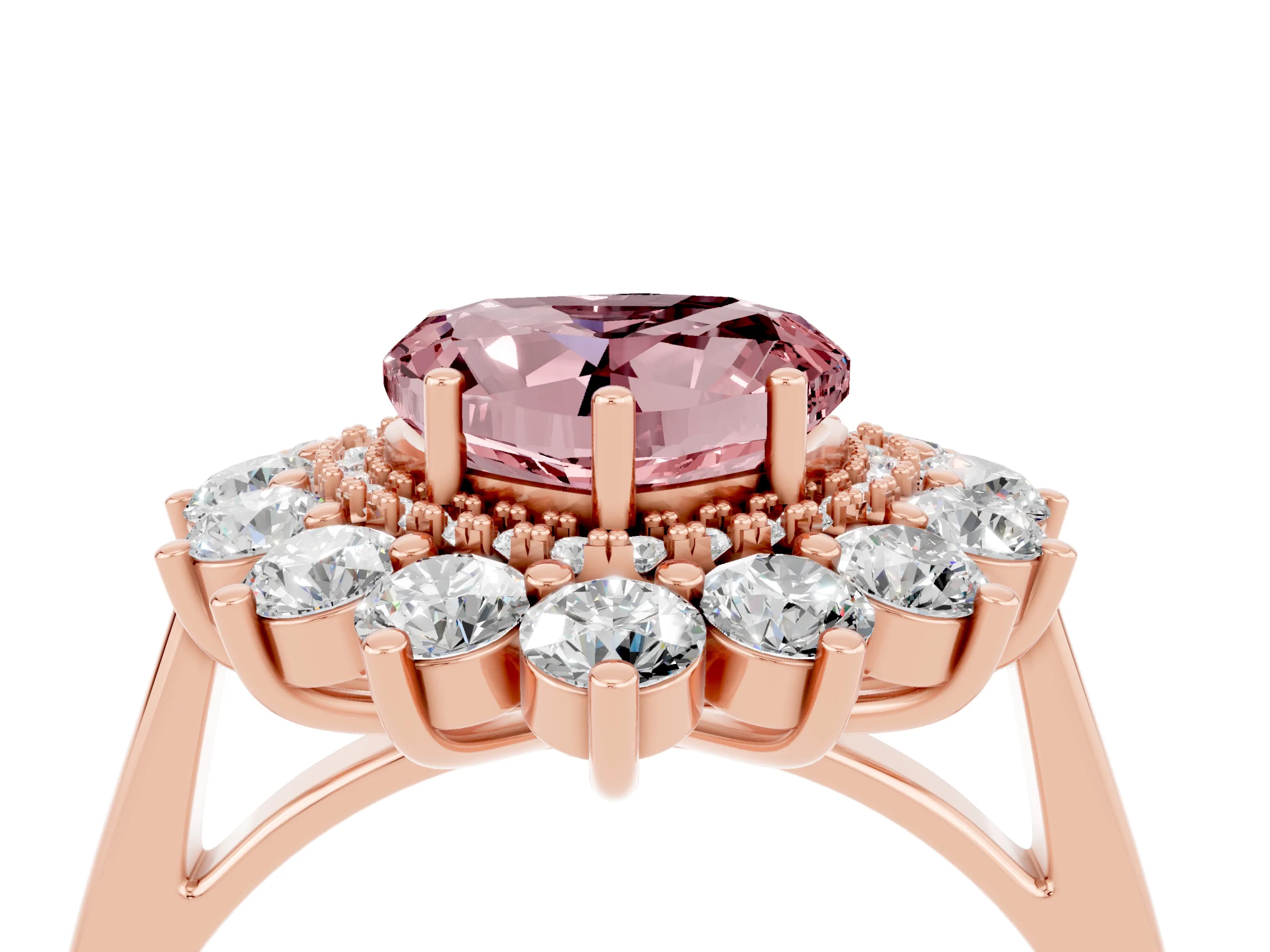 Rose gold Heart Cut Halo Cluster Diamond Ring with Pave Band and Four-Prong Setting_4