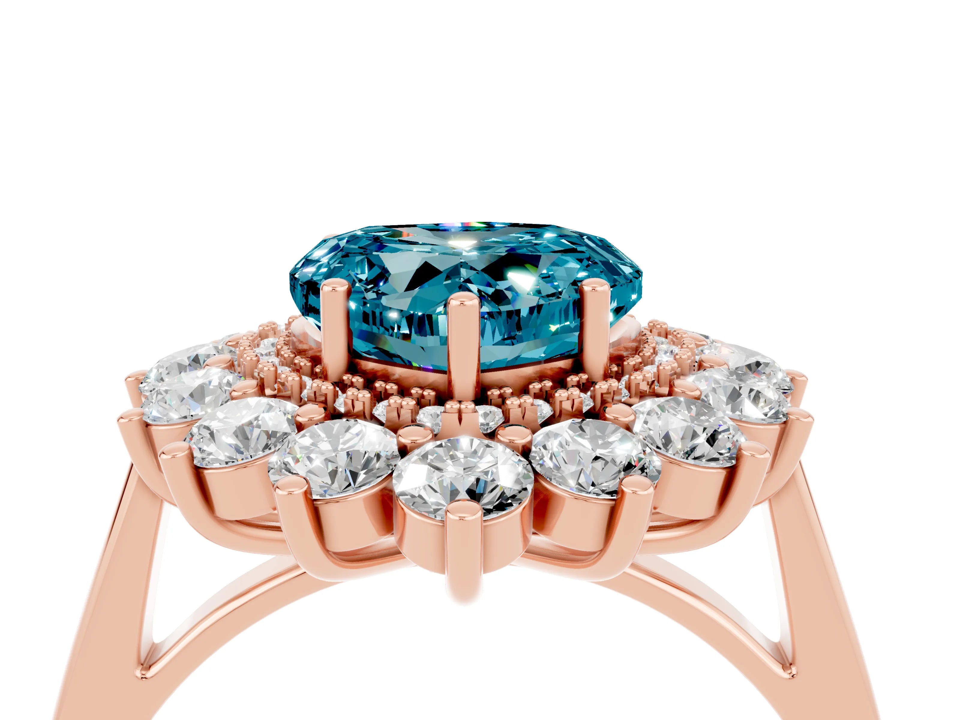Rose gold Heart Cut Halo Cluster Diamond Ring with Pave Band and Four-Prong Setting_4