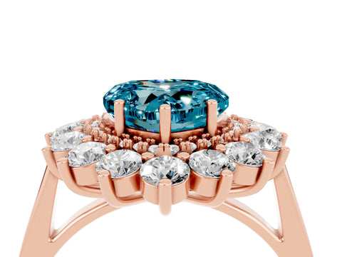 Rose gold Heart Cut Halo Cluster Diamond Ring with Pave Band and Four-Prong Setting_4